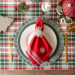 DII® 70" Round Yuletide Plaid Tablecloth -Michaels Store D540147S 3
