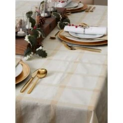 DII® 120" Gold Lurex Plaid Tablecloth -Michaels Store D540150S 8