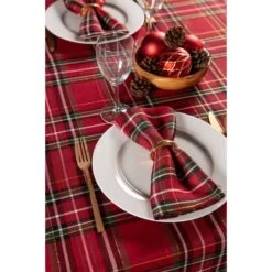 DII® 120" Holiday Metallic Plaid Tablecloth -Michaels Store D540155S 6
