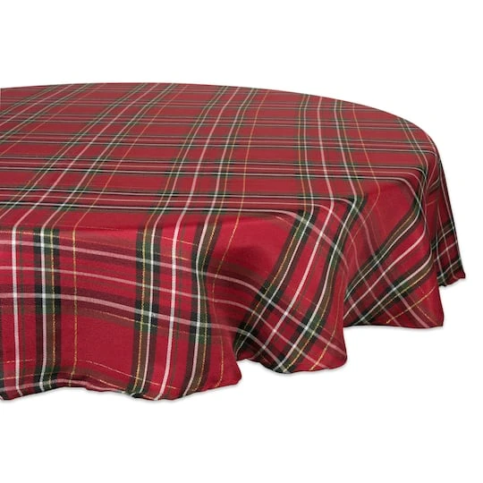DII® 70" Round Holiday Metallic Plaid Tablecloth 1 DII® 70" Round Holiday Metallic Plaid Tablecloth