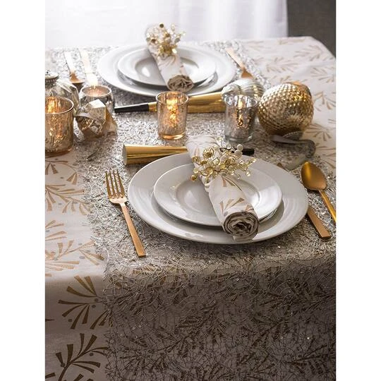 DII® 84" Metallic Holly Leaves Tablecloth 3 DII® 84" Metallic Holly Leaves Tablecloth - Image 3