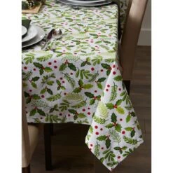 DII® 52" Boughs Of Holly Print Tablecloth -Michaels Store D540184S 10