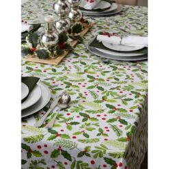 DII® 52" Boughs Of Holly Print Tablecloth -Michaels Store D540184S 8