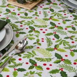 DII® 52" Boughs Of Holly Print Tablecloth -Michaels Store D540184S 9