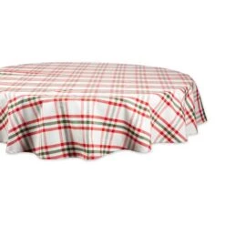 DII® 70" Round Jolly Tree Collection Nutcracker Plaid Tablecloth