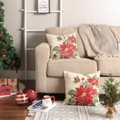 DII® Poinsettia Holly Embroidered Pillow Cover Set -Michaels Store D540196S 7