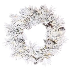 36" Warm White LED Flocked Atka Pine Wreath