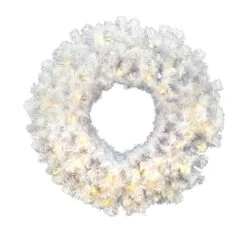 24" Warm White LED Crystal White Spruce Wreath