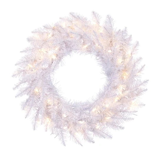 24" Pre-Lit Sparkle White Spruce Artificial Christmas Wreath, Warm White LED Lights 1 24" Pre-Lit Sparkle White Spruce Artificial Christmas Wreath, Warm White LED Lights