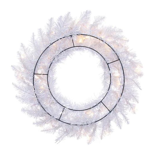 24" Pre-Lit Sparkle White Spruce Artificial Christmas Wreath, Warm White LED Lights 4 24" Pre-Lit Sparkle White Spruce Artificial Christmas Wreath, Warm White LED Lights - Image 4