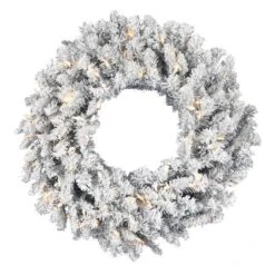 24" Pre-Lit Frosted Silver Artificial Christmas Wreath, Warm White Dura-lit LED Lights
