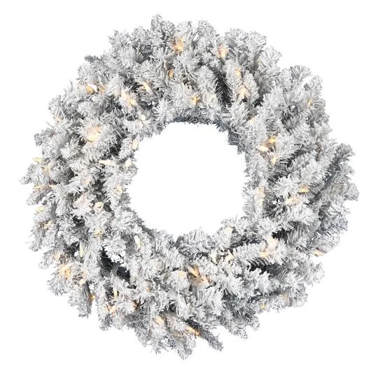 24" Pre-Lit Frosted Silver Artificial Christmas Wreath, Warm White Dura-lit LED Lights 1 24" Pre-Lit Frosted Silver Artificial Christmas Wreath, Warm White Dura-lit LED Lights