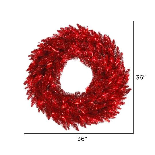 36" Tinsel Red Fir Wreath, Red Dura-Lit® LED Lights 3 36" Tinsel Red Fir Wreath, Red Dura-Lit® LED Lights - Image 3