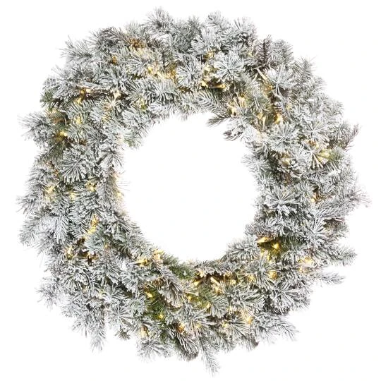 30" Pre-Lit Flocked Kiana Artificial Christmas Wreath, Warm White Wide Angle LED Lights 1 30" Pre-Lit Flocked Kiana Artificial Christmas Wreath, Warm White Wide Angle LED Lights