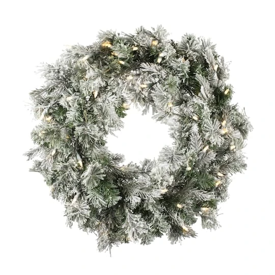 24" Pre-Lit Flocked Kiana Artificial Christmas Wreath, Warm White Dura-Lit® LED Mini Lights 1 24" Pre-Lit Flocked Kiana Artificial Christmas Wreath, Warm White Dura-Lit® LED Mini Lights
