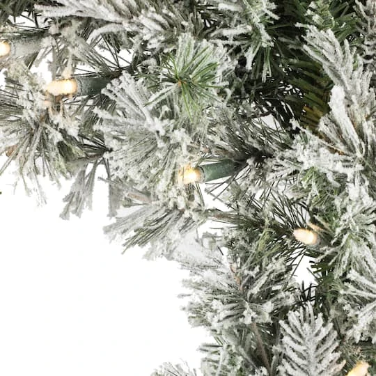 24" Pre-Lit Flocked Kiana Artificial Christmas Wreath, Warm White Dura-Lit® LED Mini Lights 3 24" Pre-Lit Flocked Kiana Artificial Christmas Wreath, Warm White Dura-Lit® LED Mini Lights - Image 3