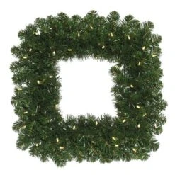 24" Pre-Lit Oregon Fir Christmas Square Wreath, Warm White LED Lights