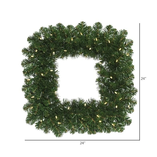 24" Pre-Lit Oregon Fir Christmas Square Wreath, Warm White LED Lights 3 24" Pre-Lit Oregon Fir Christmas Square Wreath, Warm White LED Lights - Image 3