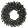 24" Pre-Lit Black Fir Christmas Wreath, Warm White LED Lights
