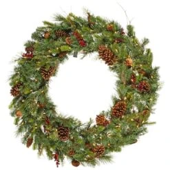 36" Pre-Lit Cibola Mixed Berry Christmas Wreath, Warm White LED Lights