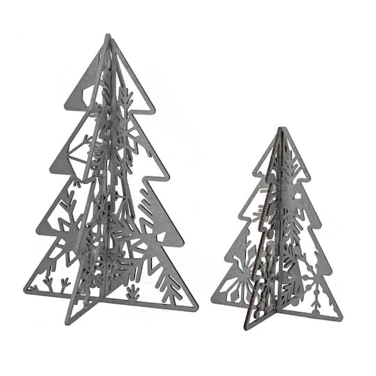 10" & 7" Silver Wood Christmas Trees Table Décor 1 10" & 7" Silver Wood Christmas Trees Table Décor