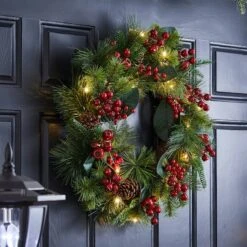 Glitzhome® 24" Pre-Lit Berry, Magnolia Leaf & Pinecone Wreath -Michaels Store D652251S 4