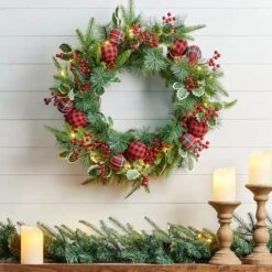 Glitzhome® 24" Pre-Lit Ornament, Berry, Holly & Pine Wreath -Michaels Store D652252S 2