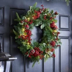 Glitzhome® 24" Pre-Lit Ornament, Berry, Holly & Pine Wreath -Michaels Store D652252S 4