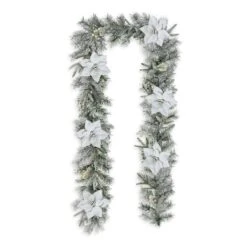 Glitzhome® 9ft. Pre-Lit Snow Flocked Greenery Pine Poinsettia Christmas Garland -Michaels Store D652256S 6