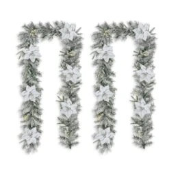 Glitzhome® 2 Pack 9ft. Pre-Lit Snow Flocked Greenery Pine Poinsettia Christmas Garland -Michaels Store D652257S 6
