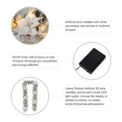 Glitzhome® 24" Pre-Lit Snow Flocked Greenery Pine Poinsettia Christmas Wreath & Matched 2 Pack 9ft. Garland Set -Michaels Store D652258S 8