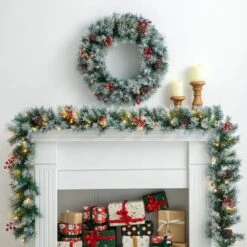Glitzhome® 2 Pack 9ft. Pre-Lit Greenery Pinecones & Red Berries Christmas Garland -Michaels Store D652259S 2