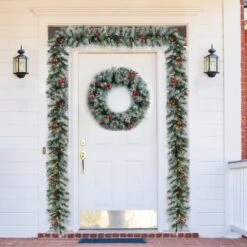 Glitzhome® 2 Pack 9ft. Pre-Lit Greenery Pinecones & Red Berries Christmas Garland -Michaels Store D652259S 3