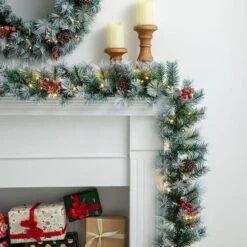 Glitzhome® 2 Pack 9ft. Pre-Lit Greenery Pinecones & Red Berries Christmas Garland -Michaels Store D652259S 4