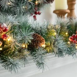 Glitzhome® 2 Pack 9ft. Pre-Lit Greenery Pinecones & Red Berries Christmas Garland -Michaels Store D652259S 5