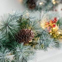 Glitzhome® 2 Pack 9ft. Pre-Lit Greenery Pinecones & Red Berries Christmas Garland -Michaels Store D652259S 6