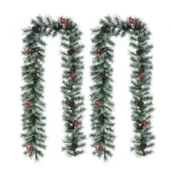 Glitzhome® 2 Pack 9ft. Pre-Lit Greenery Pinecones & Red Berries Christmas Garland -Michaels Store D652259S 7