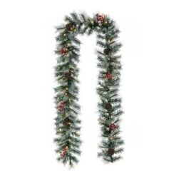 Glitzhome® 9ft. Pre-Lit Greenery Pinecones & Red Berries Christmas Garland