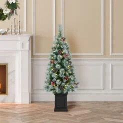 4ft. Pre-Lit Pine Artificial Christmas Porch Tree, Warm White LED Lights -Michaels Store D652274S 2