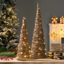 Glitzhome® Pre-Lit Rattan Christmas Table Tree Décor Set -Michaels Store D652291S 2