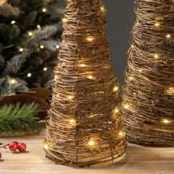 Glitzhome® Pre-Lit Rattan Christmas Table Tree Décor Set -Michaels Store D652291S 3