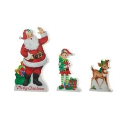 Glitzhome® Wooden Christmas Santa, Elf & Reindeer Table Décor Set