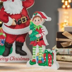 Glitzhome® Wooden Christmas Santa, Elf & Reindeer Table Décor Set -Michaels Store D652310S 4
