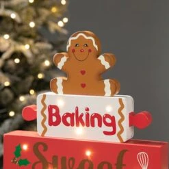 Glitzhome® 12" Lighted Wooden Christmas Gingerbread Man Block Table Décor -Michaels Store D652312S 3