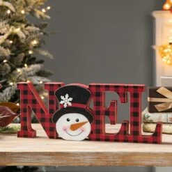 Glitzhome® 15'' NOEL Wooden Christmas Plaid Table Décor