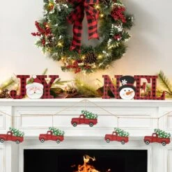 Glitzhome® 2-Piece JOY And NOEL Wooden Christmas Plaid Table Décor -Michaels Store D652318S 2