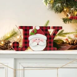 Glitzhome® 2-Piece JOY And NOEL Wooden Christmas Plaid Table Décor -Michaels Store D652318S 3