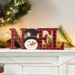 Glitzhome® 2-Piece JOY And NOEL Wooden Christmas Plaid Table Décor -Michaels Store D652318S 4