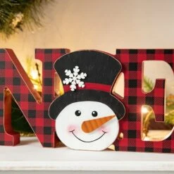 Glitzhome® 2-Piece JOY And NOEL Wooden Christmas Plaid Table Décor -Michaels Store D652318S 5