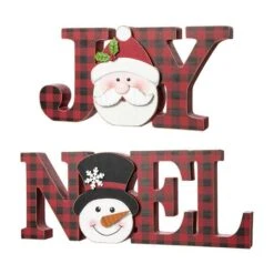 Glitzhome® 2-Piece JOY And NOEL Wooden Christmas Plaid Table Décor -Michaels Store D652318S 6